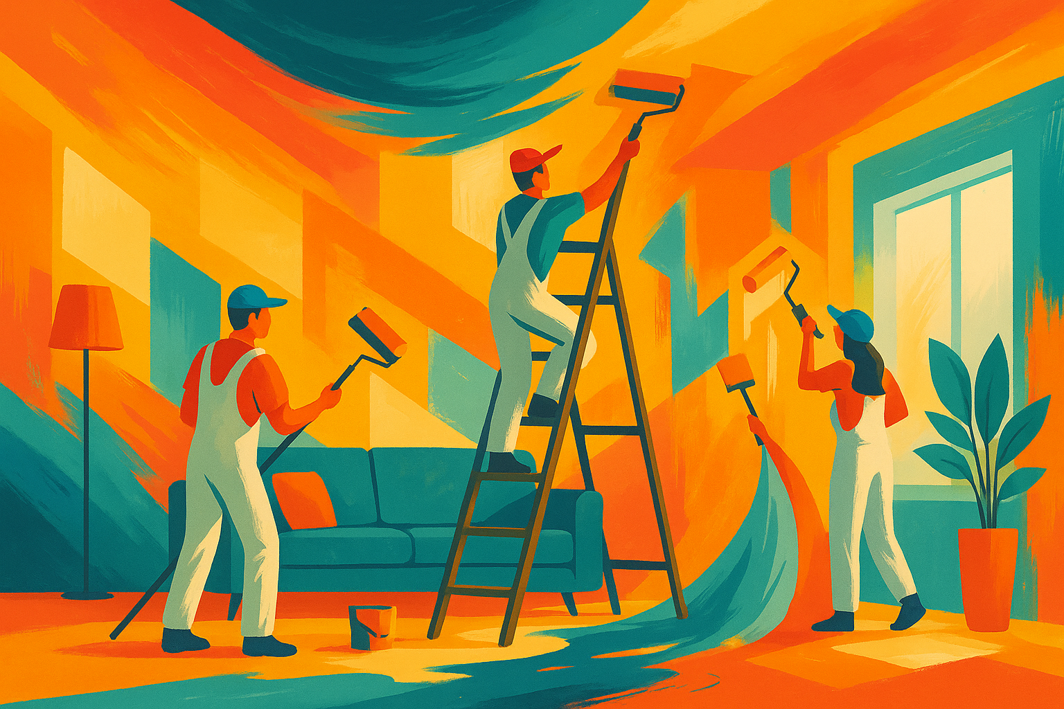 Painting a modern living room interior